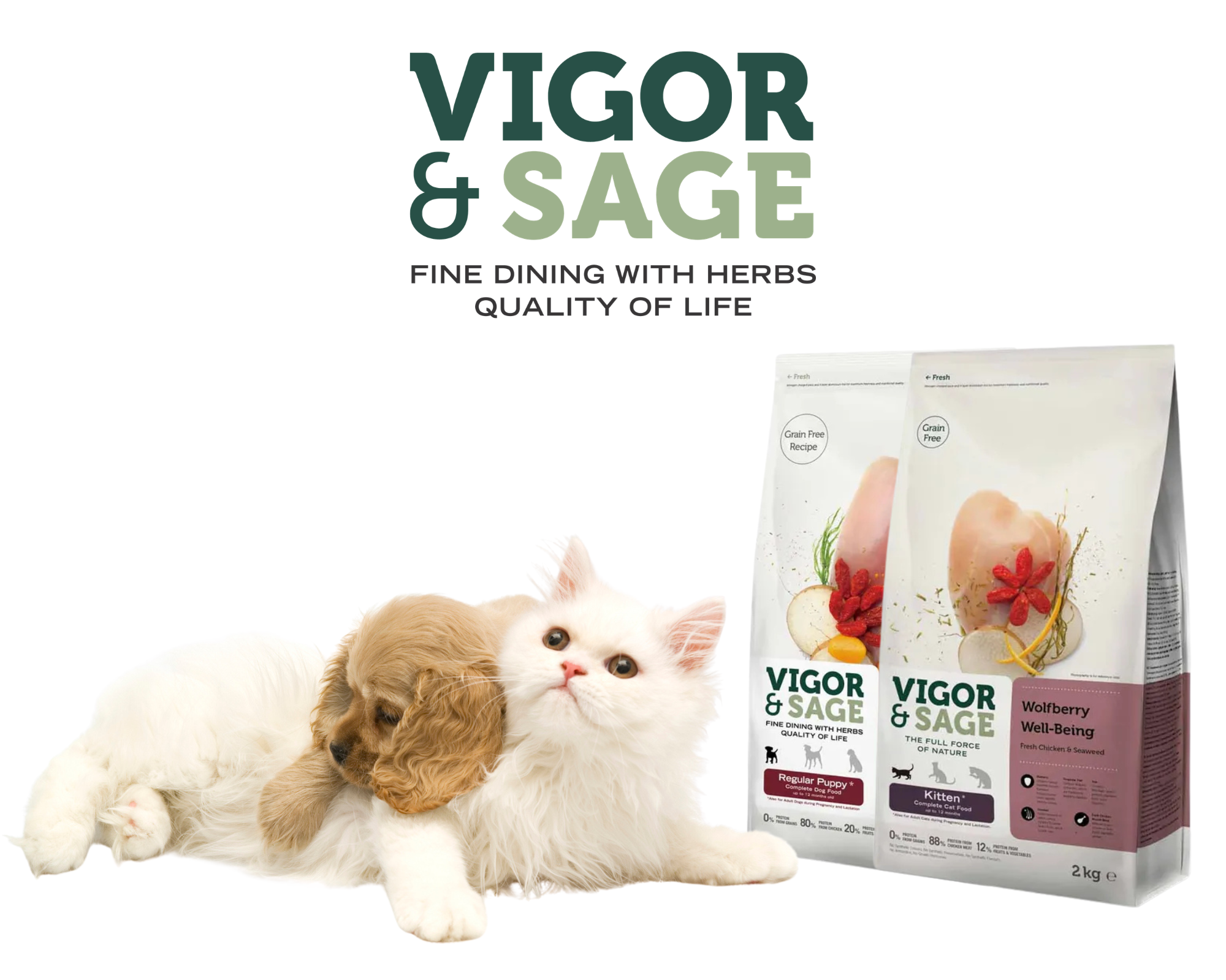Vigor & Sage Goji Berry – Regular Puppy og Kitten kornfritt fôr, med valp og kattunge